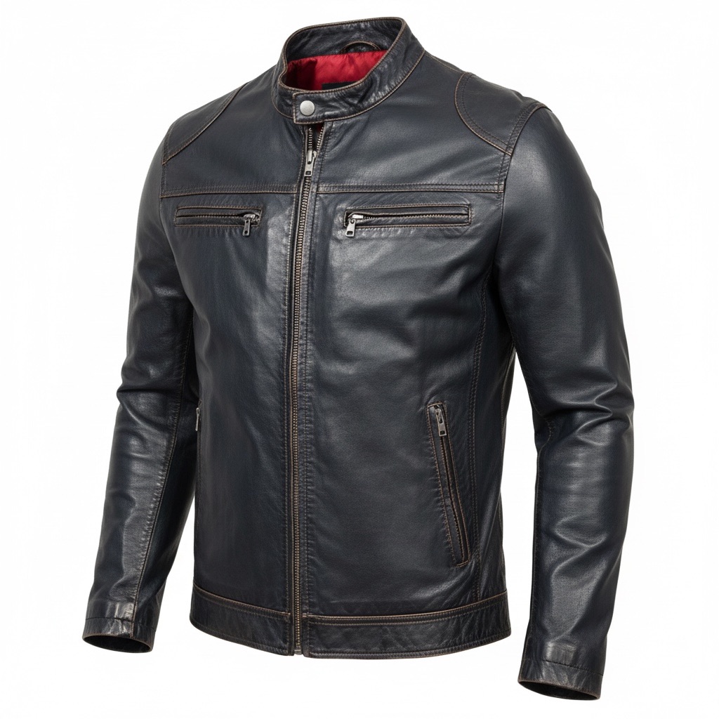 Danier Black Leather Jacket With Red Lining